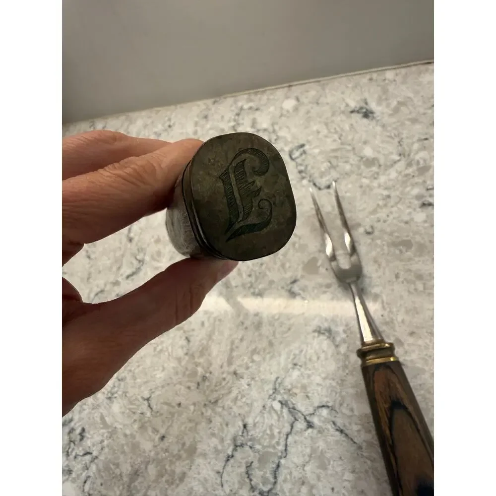 Vintage Carver Set Dark Wood Handles and Brass Bolster Initials 